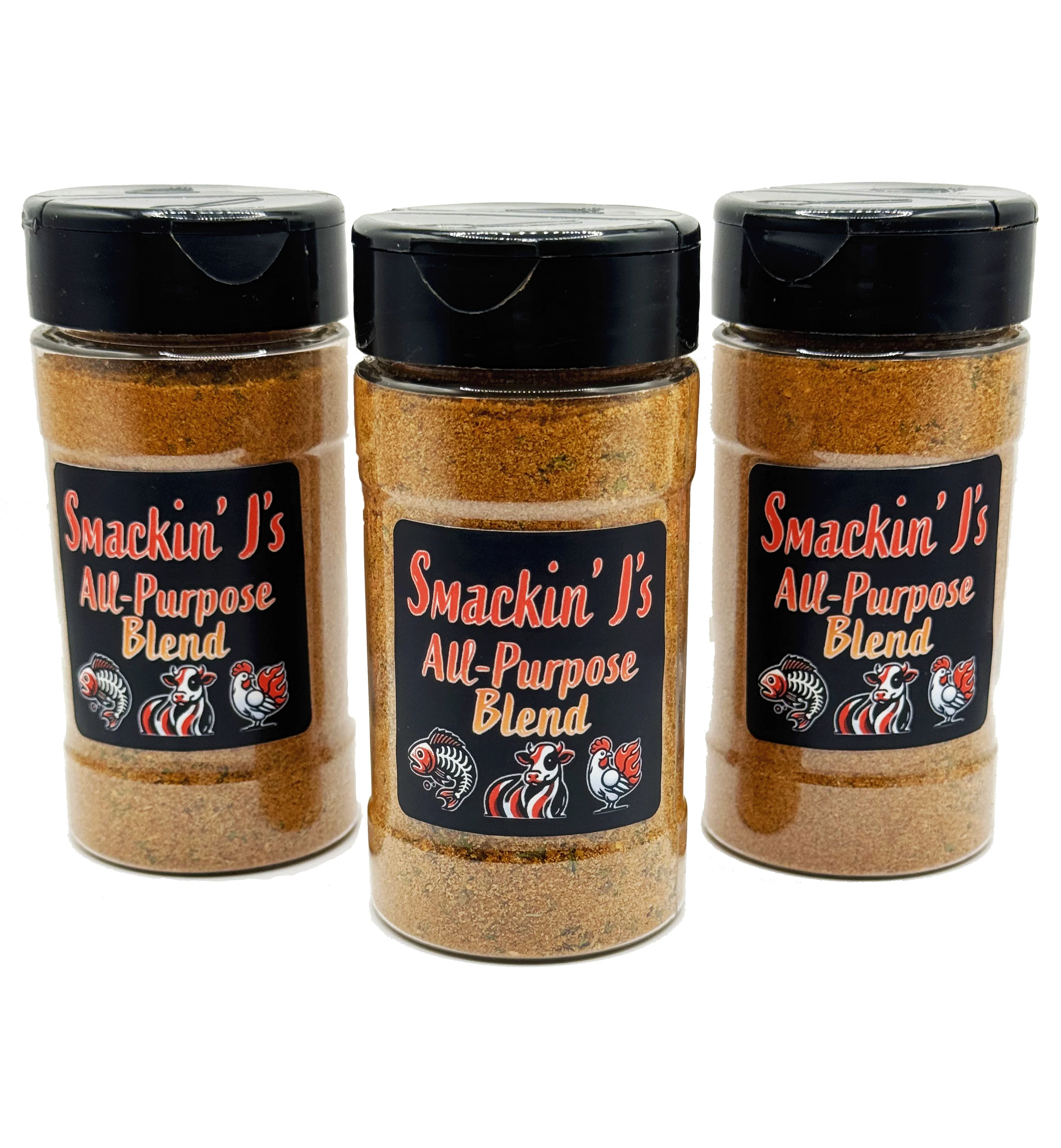 Bottles of Smackin' J's all-purpose seasoning blend