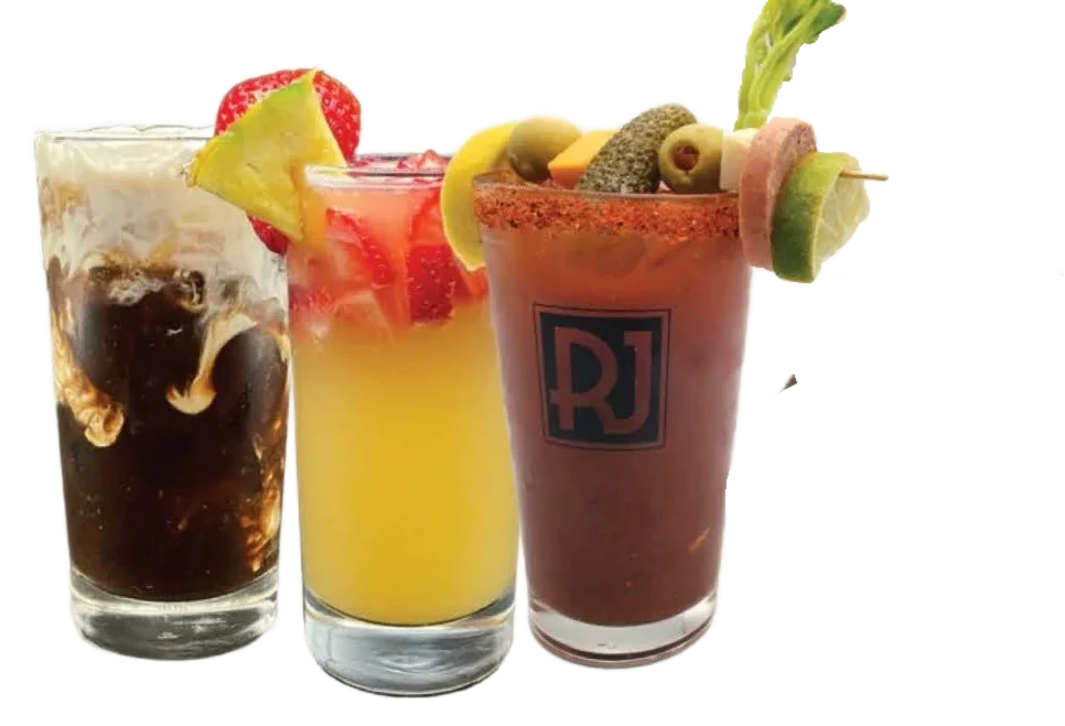 Colorful cocktails including a Bloody Mary and fruity drinks