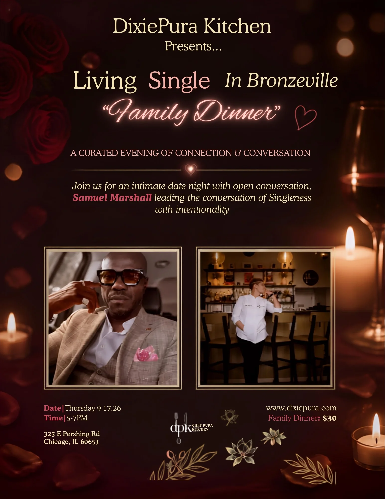 Promotional poster for a family dinner event at DixiePura Kitchen