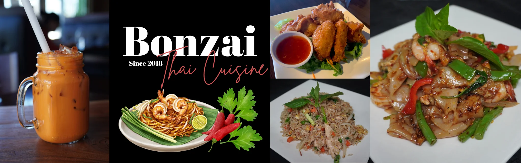 Assorted Thai dishes including Pad Thai and fried rice
