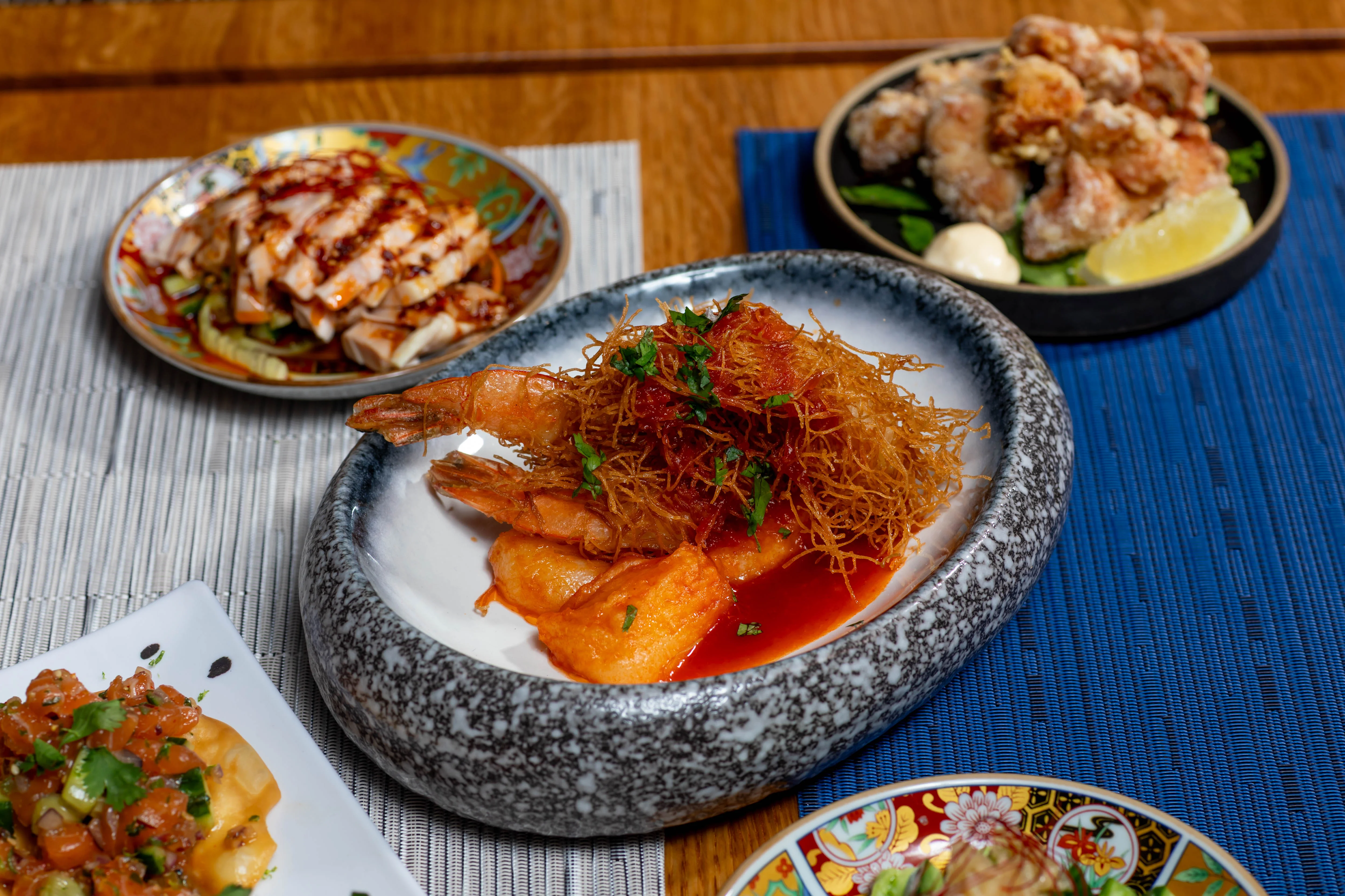 Crispy prawn dish with sweet sauce, a fusion of Asian flavors