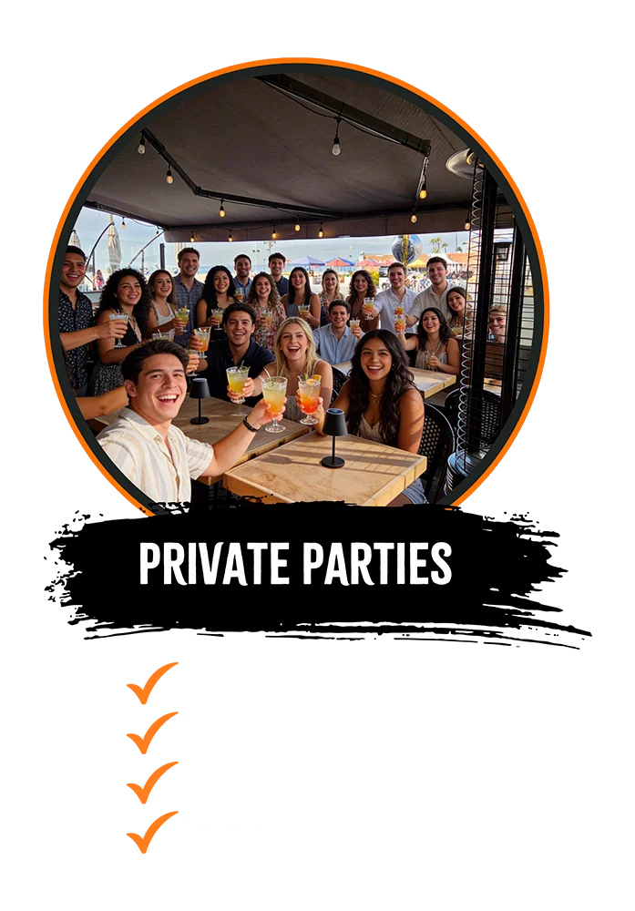 Private party setup with elegant decor and dining arrangements.