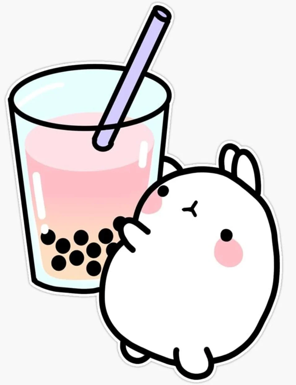 Cute cartoon bunny with a bubble tea drink