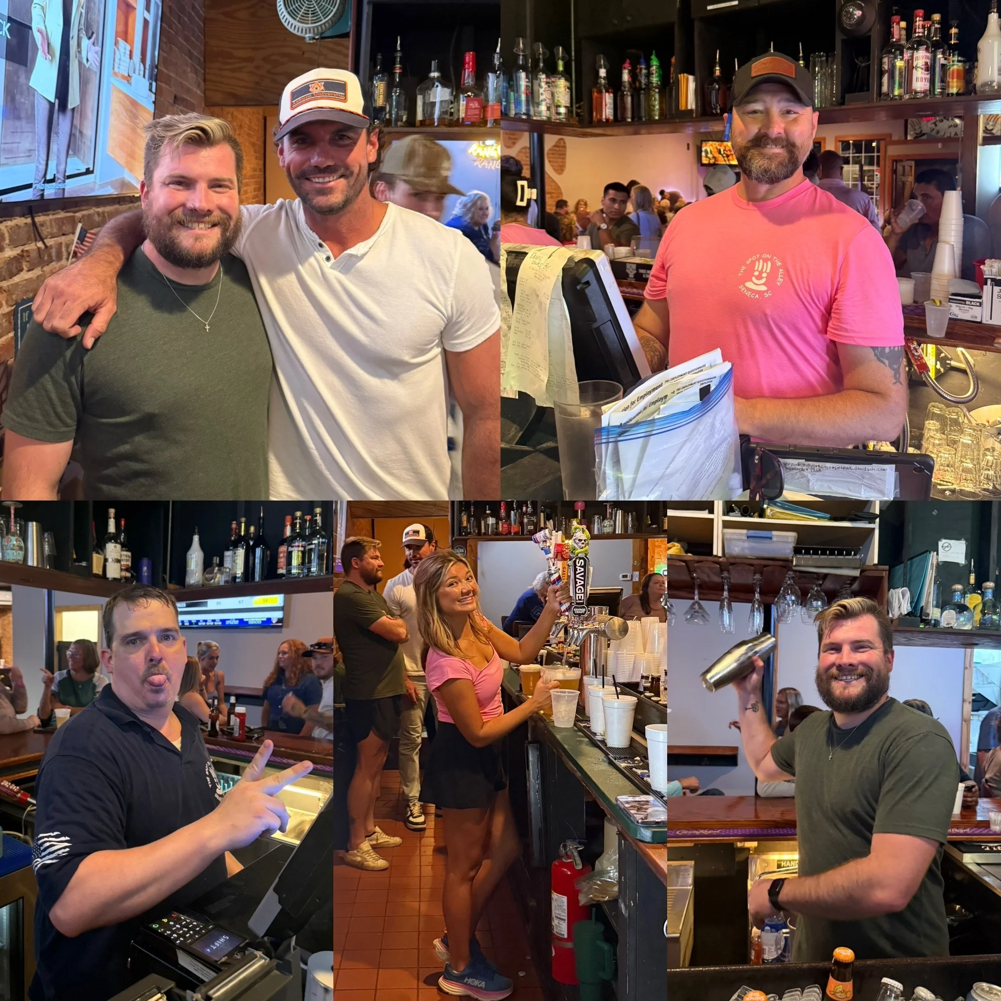 Bartenders serving drinks in a lively bar atmosphere