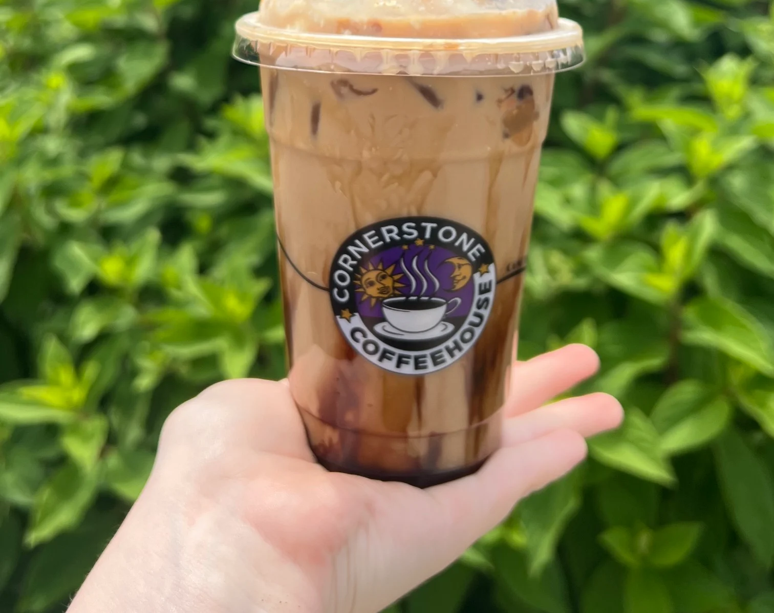 Iced coffee drink topped with whipped cream