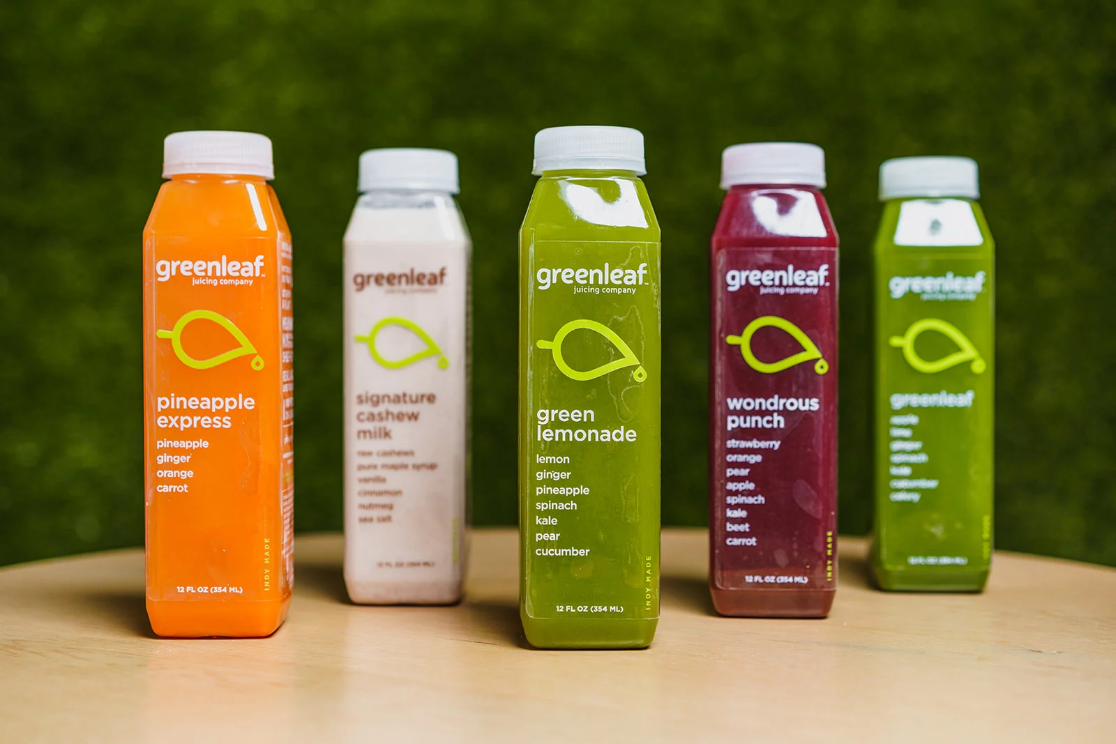 Variety of fresh juices from Greenleaf Juicing Company
