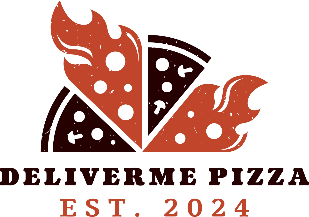 DeliverMe Pizza logo with flames and pizza slice design