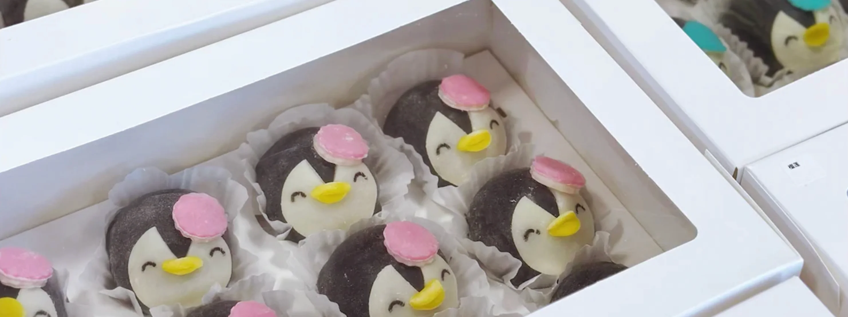 Adorable Japanese penguin-shaped wagashi sweets in a box