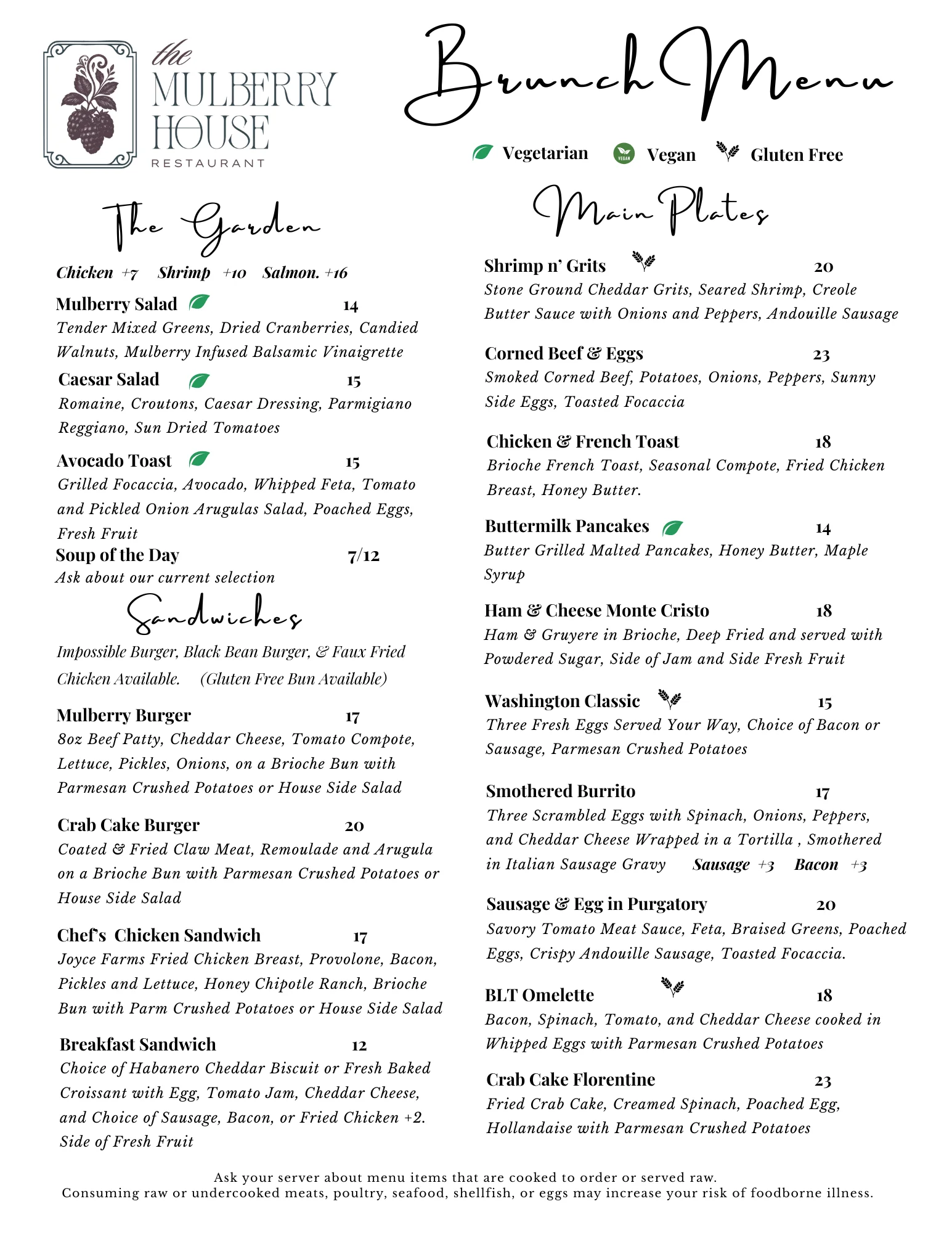Brunch menu featuring diverse dishes at a cozy restaurant