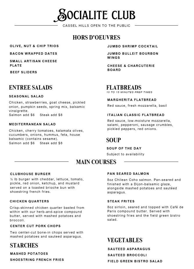 Vegan menu options featuring salads and sandwiches