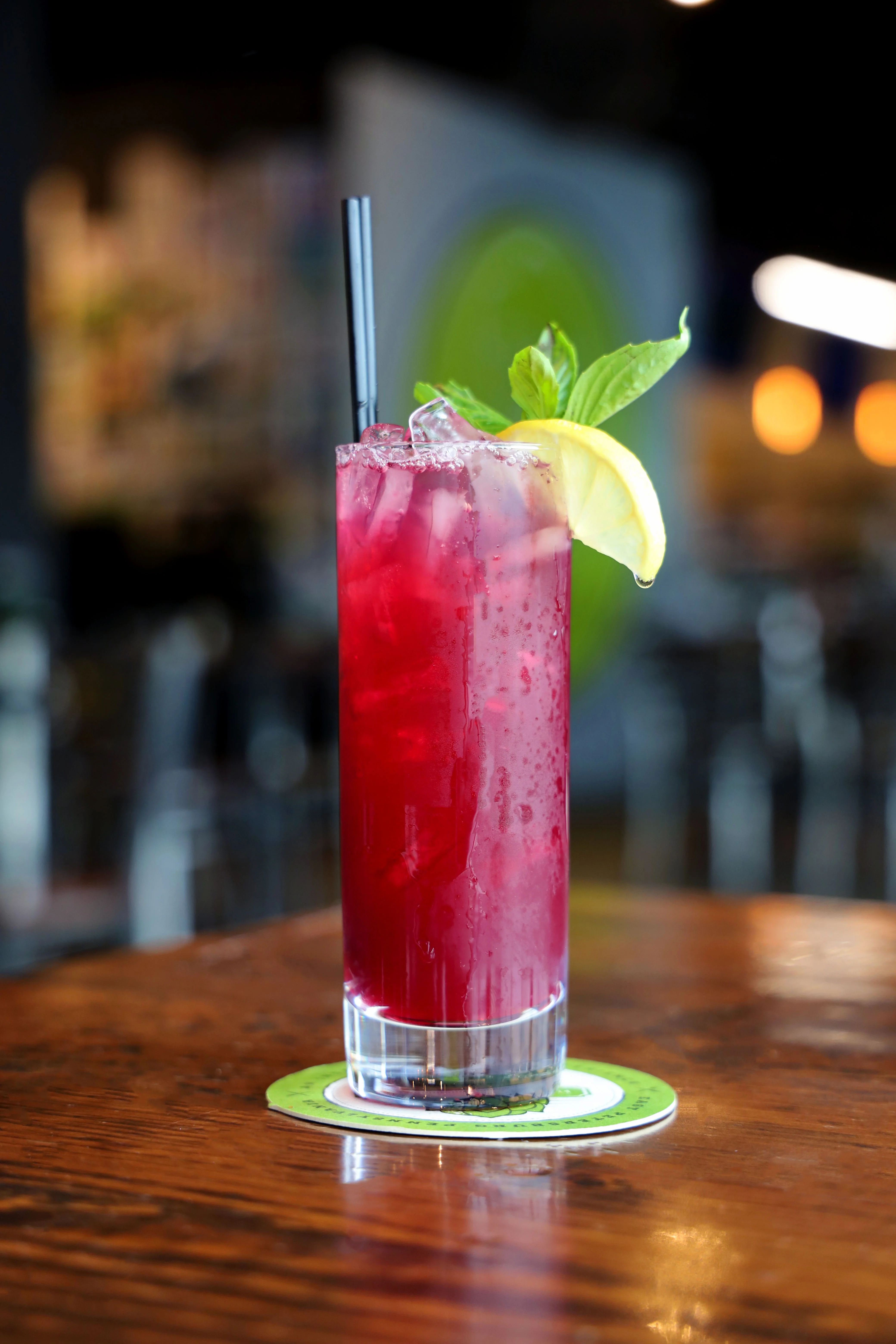 Refreshing berry cocktail with lemon and mint garnish