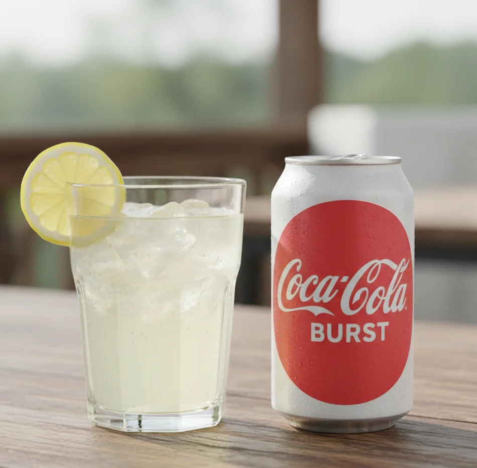 Refreshing Coca-Cola Burst with lemon slice and ice