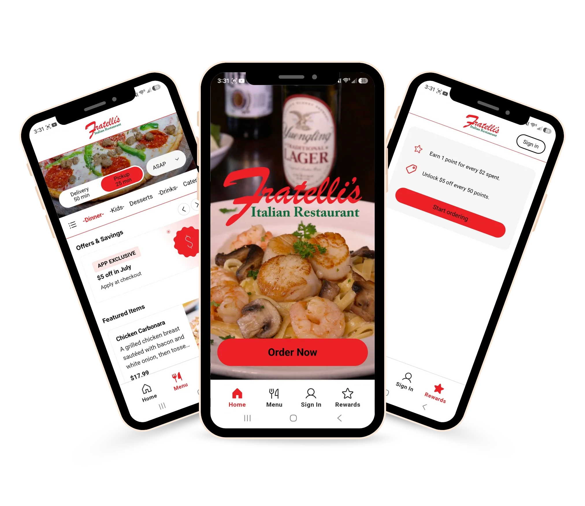 Fratelli's Italian restaurant mobile app showcasing authentic Italian cuisine