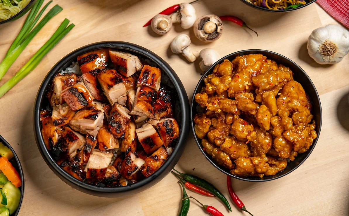 Chinese barbecue pork and sweet and sour chicken