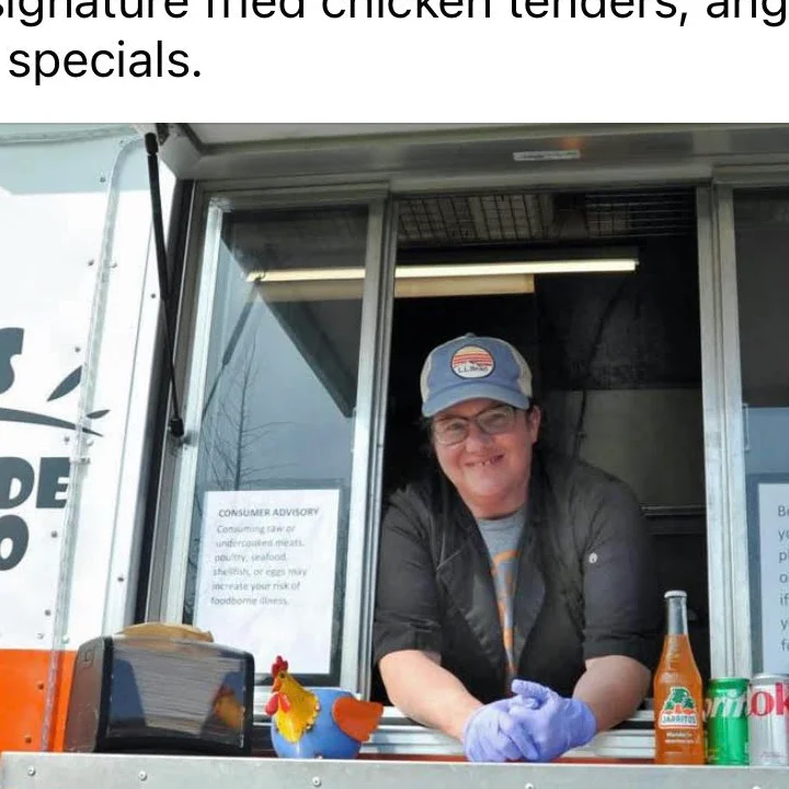 Food truck serving fried chicken tenders and burgers