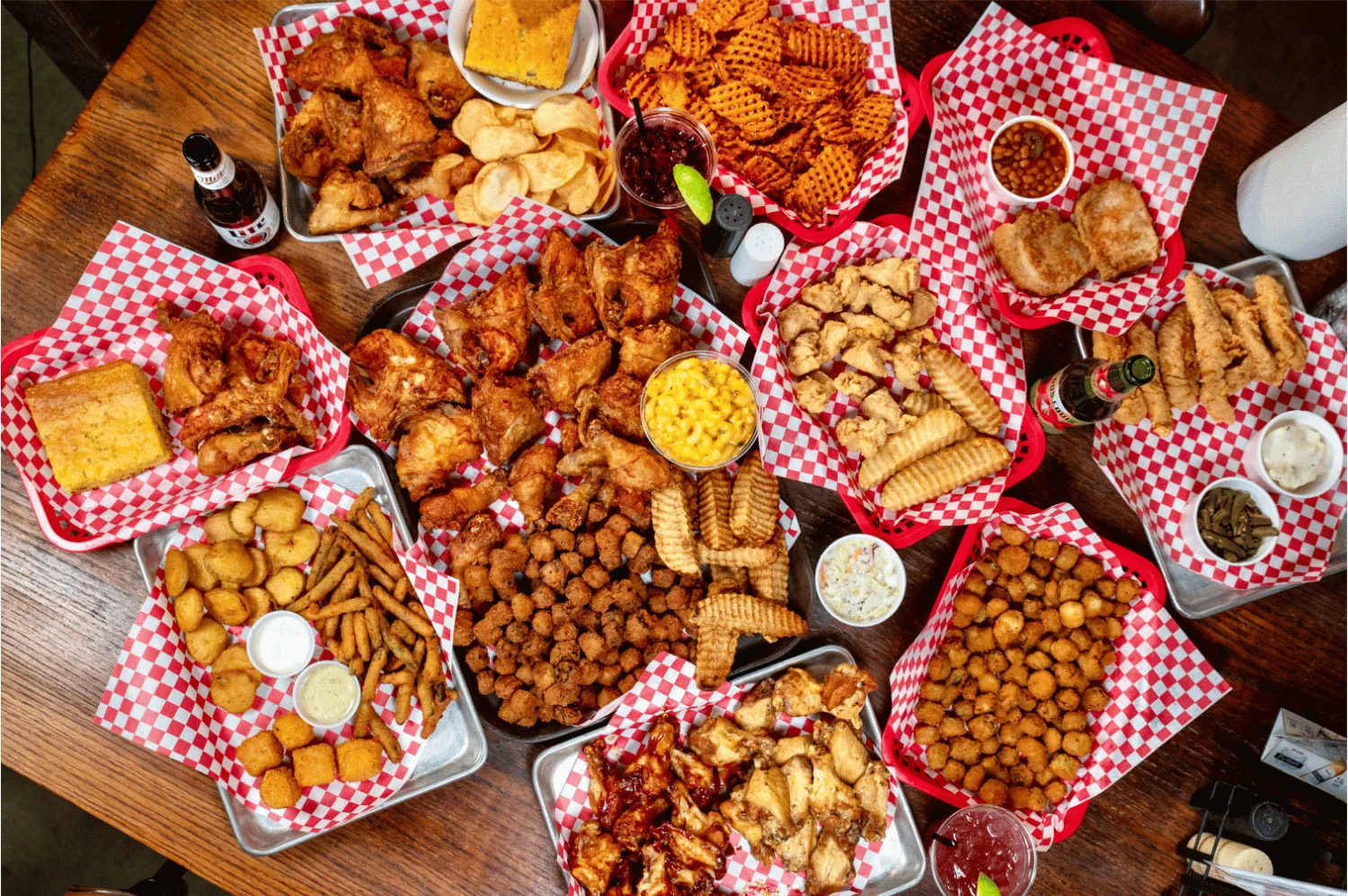 A table full of food at Chicken Shack in Harrah. 