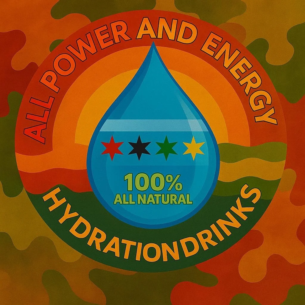Colorful hydration drink logo promoting all-natural energy