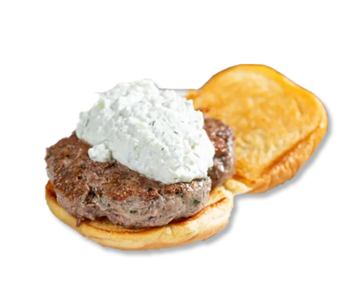 Juicy lamb burger with tzatziki sauce
