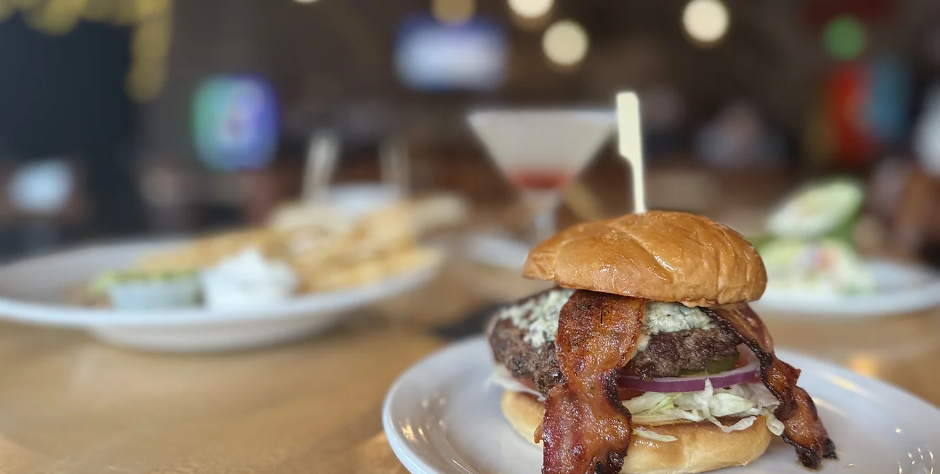 Juicy bacon cheeseburger on a toasted bun