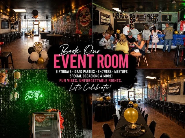 Vibrant event room for celebrations with stylish decor and seating arrangements