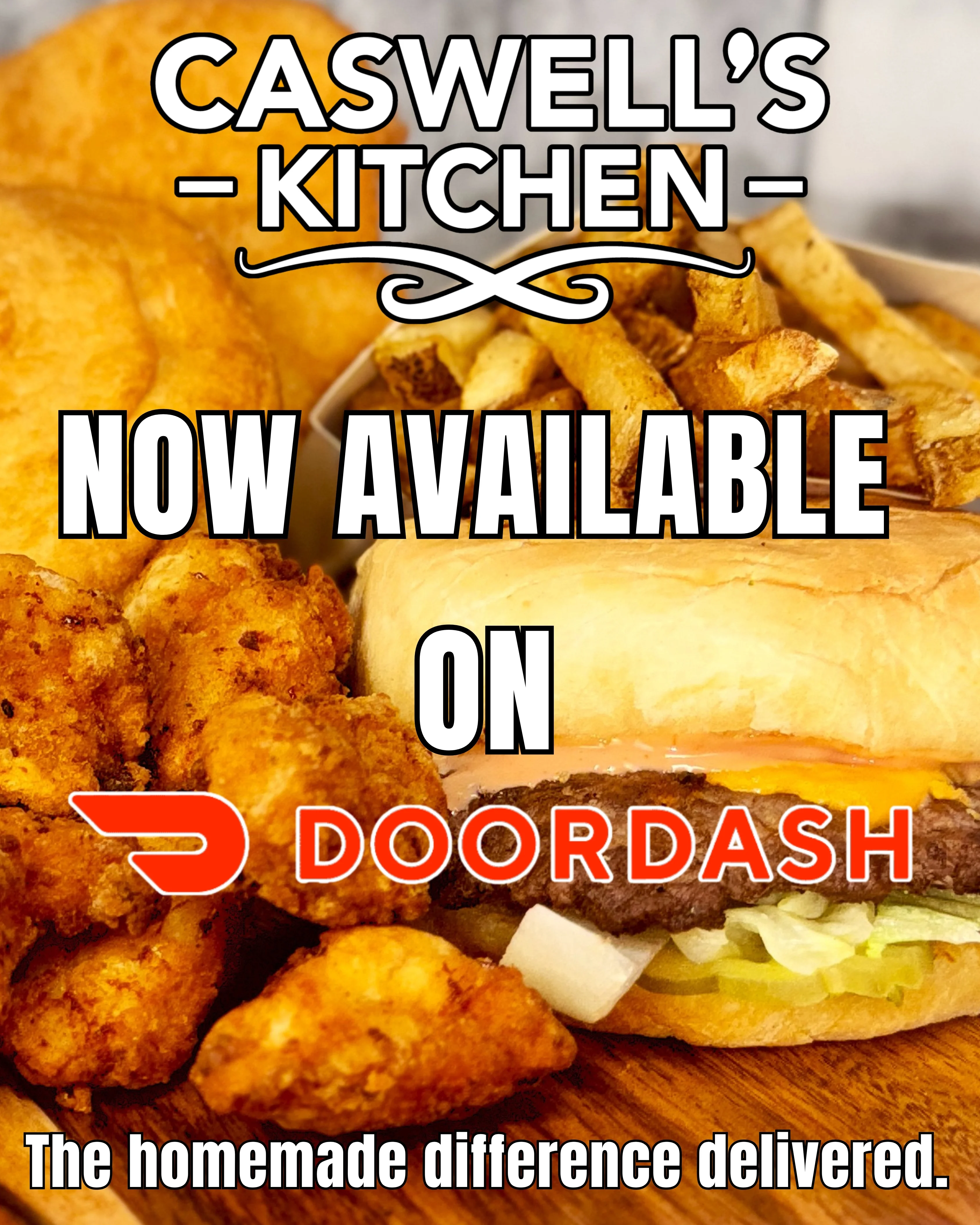 Crispy fried chicken and burger from Caswell's Kitchen