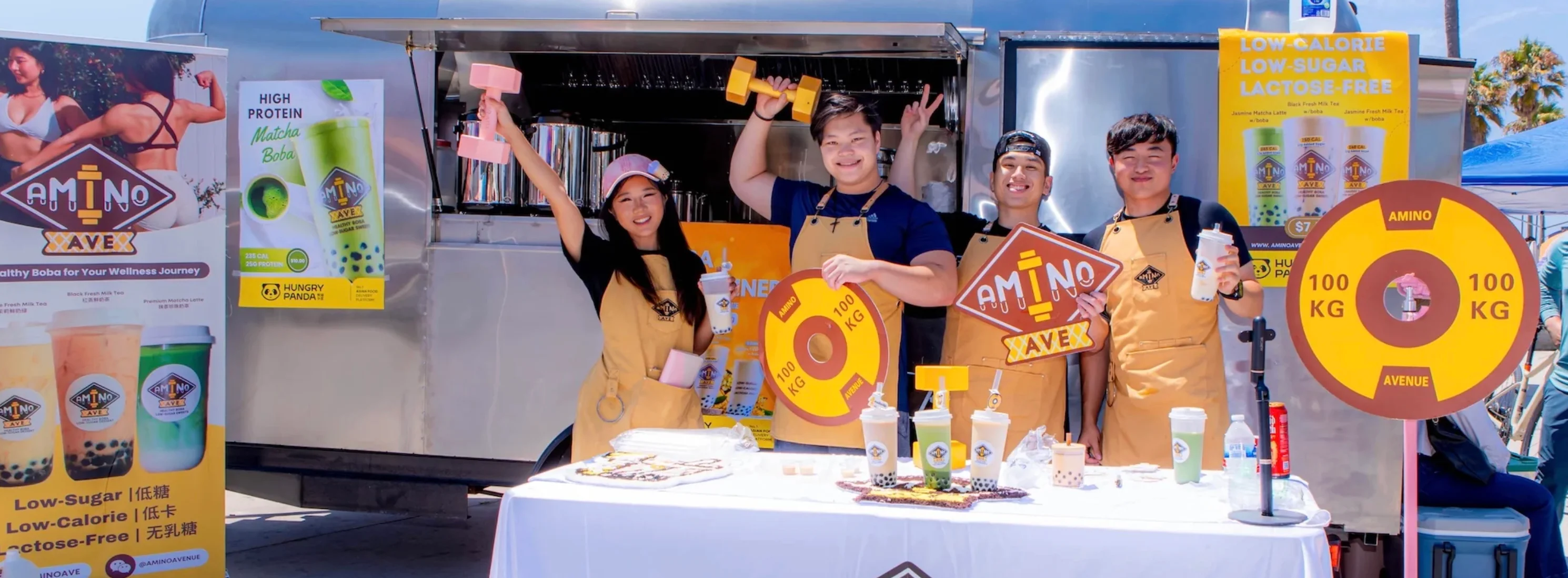 Team promoting healthy boba drinks at a food truck event