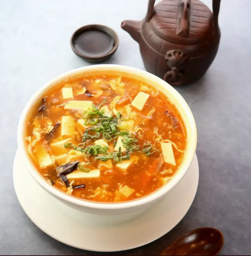 Hot and sour soup, a classic Chinese dish with tofu and vegetables