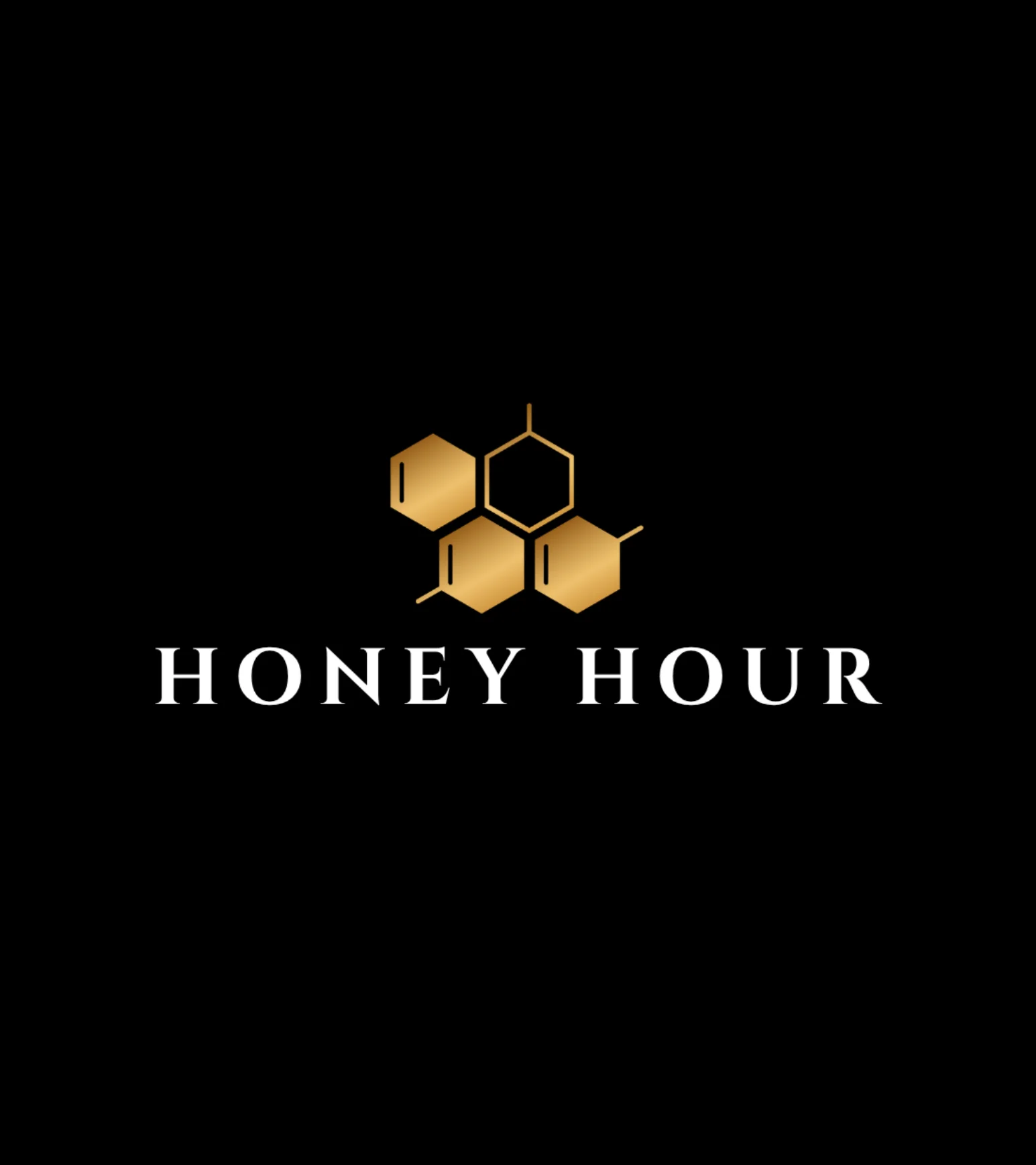Honey Hour restaurant logo with gold geometric honeycomb design