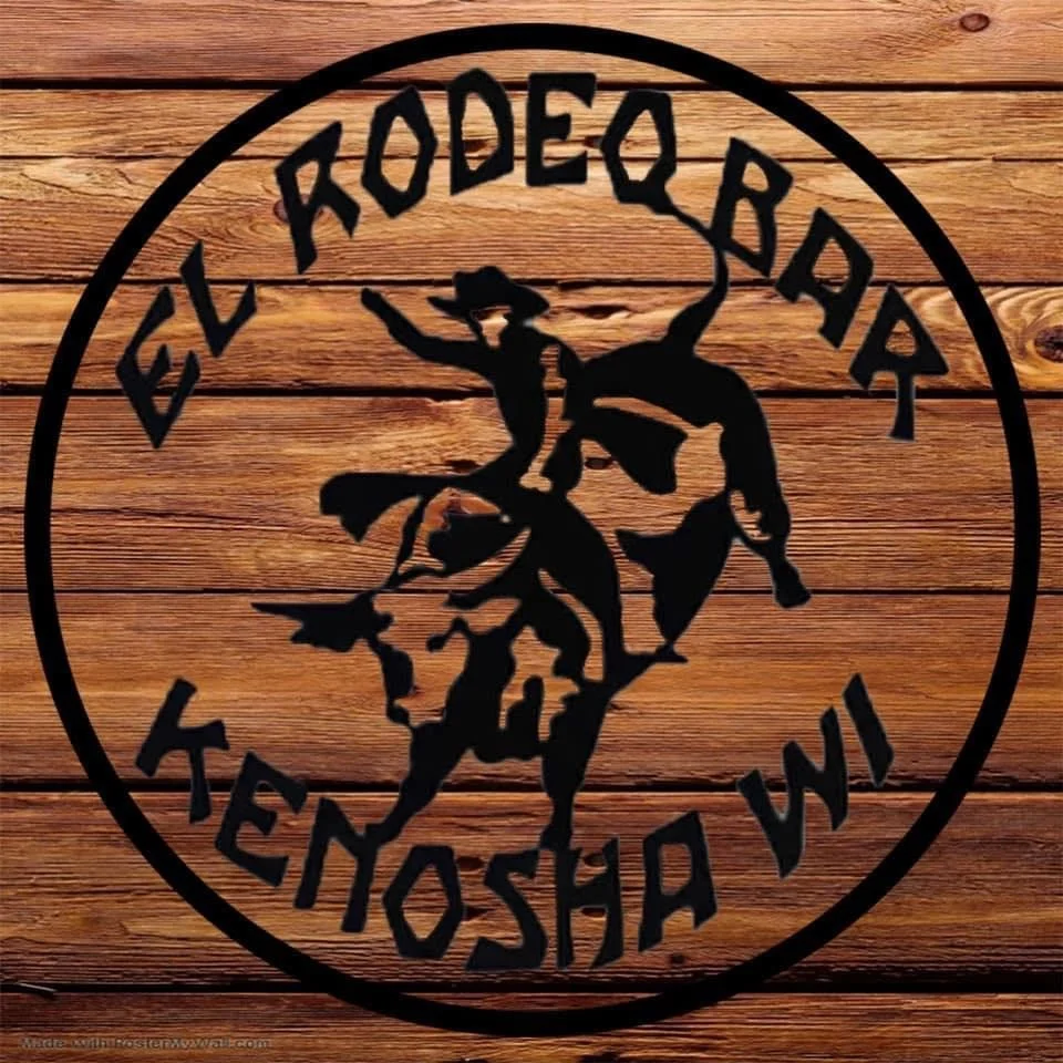 Logo of El Rodeo Bar in Kenosha, WI with a cowboy and bull design