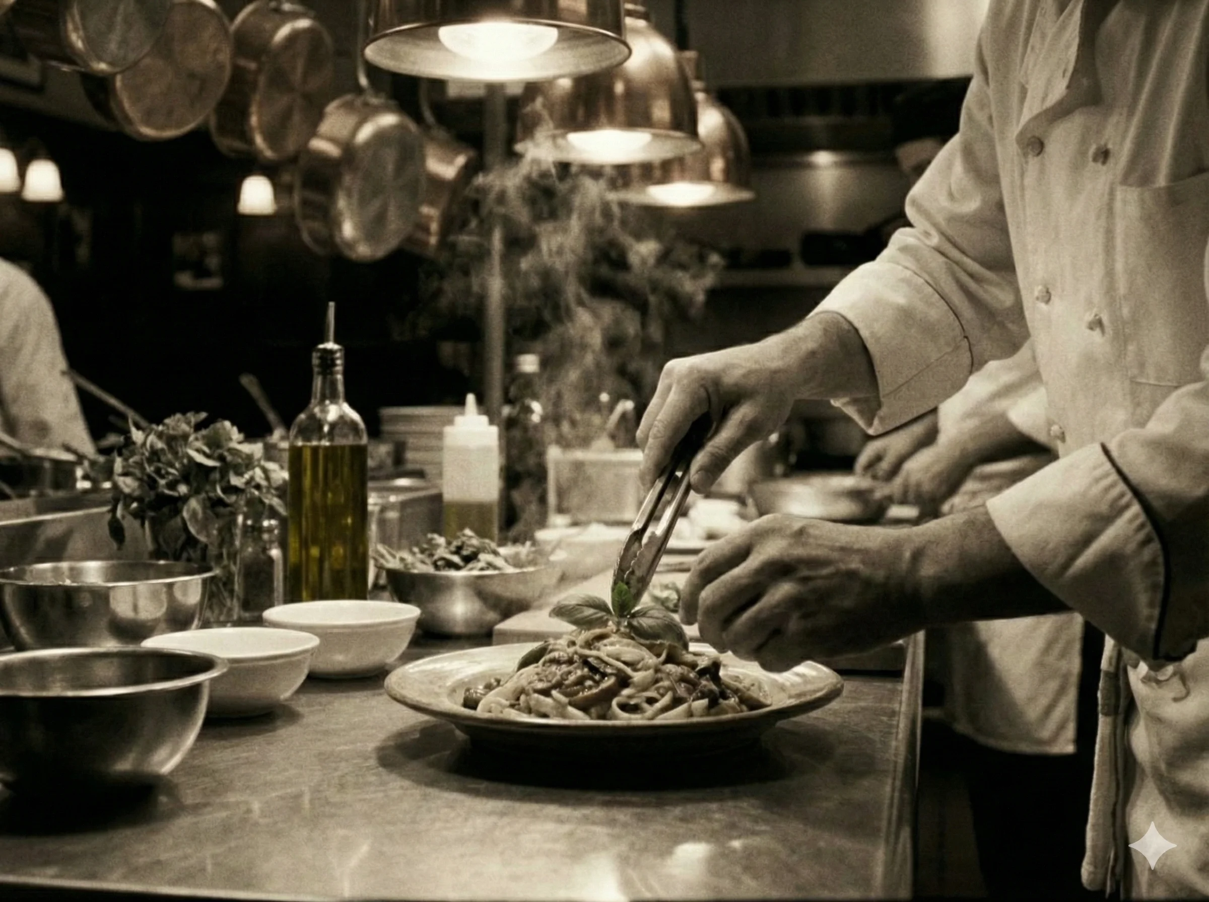 A restaurant chef preparing a dish