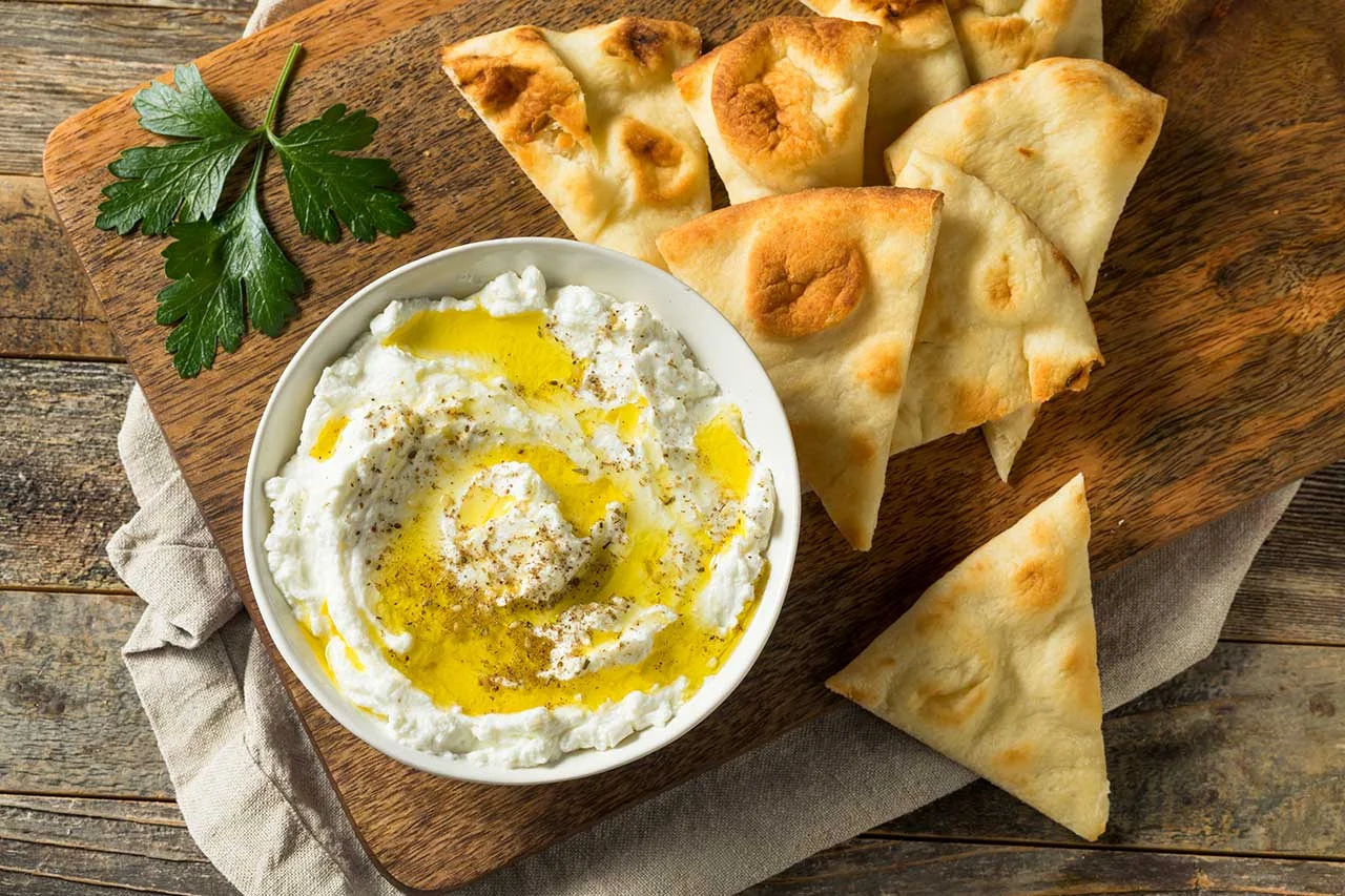 Mediterranean labneh with pita bread