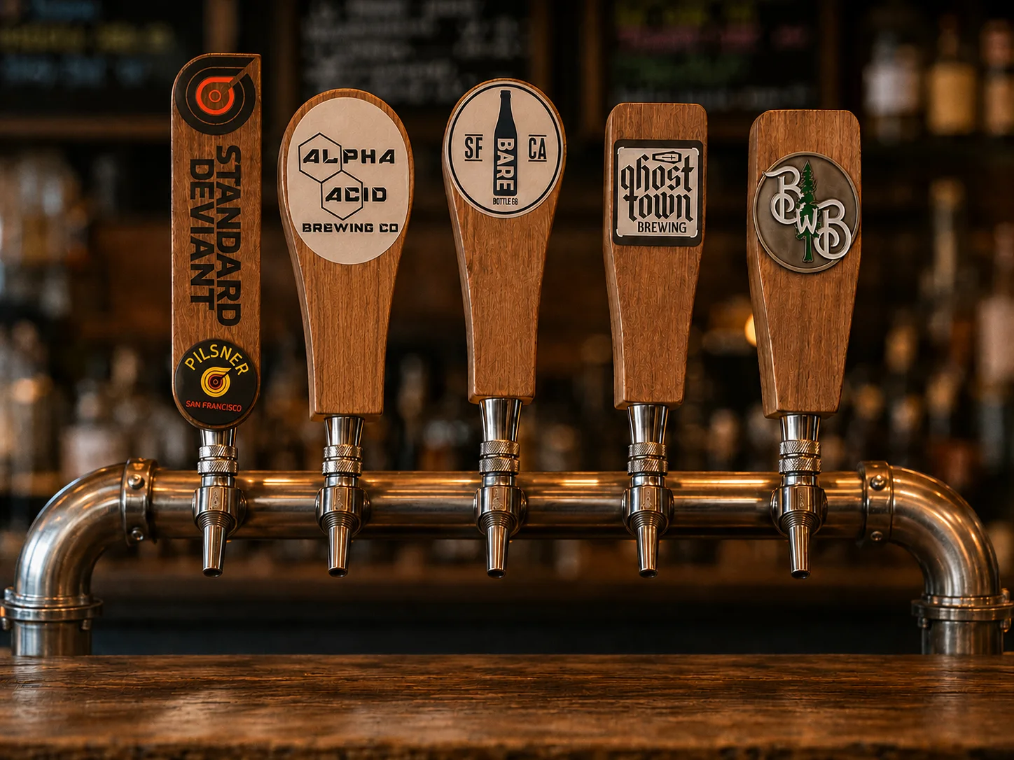 Craft beer taps featuring local breweries