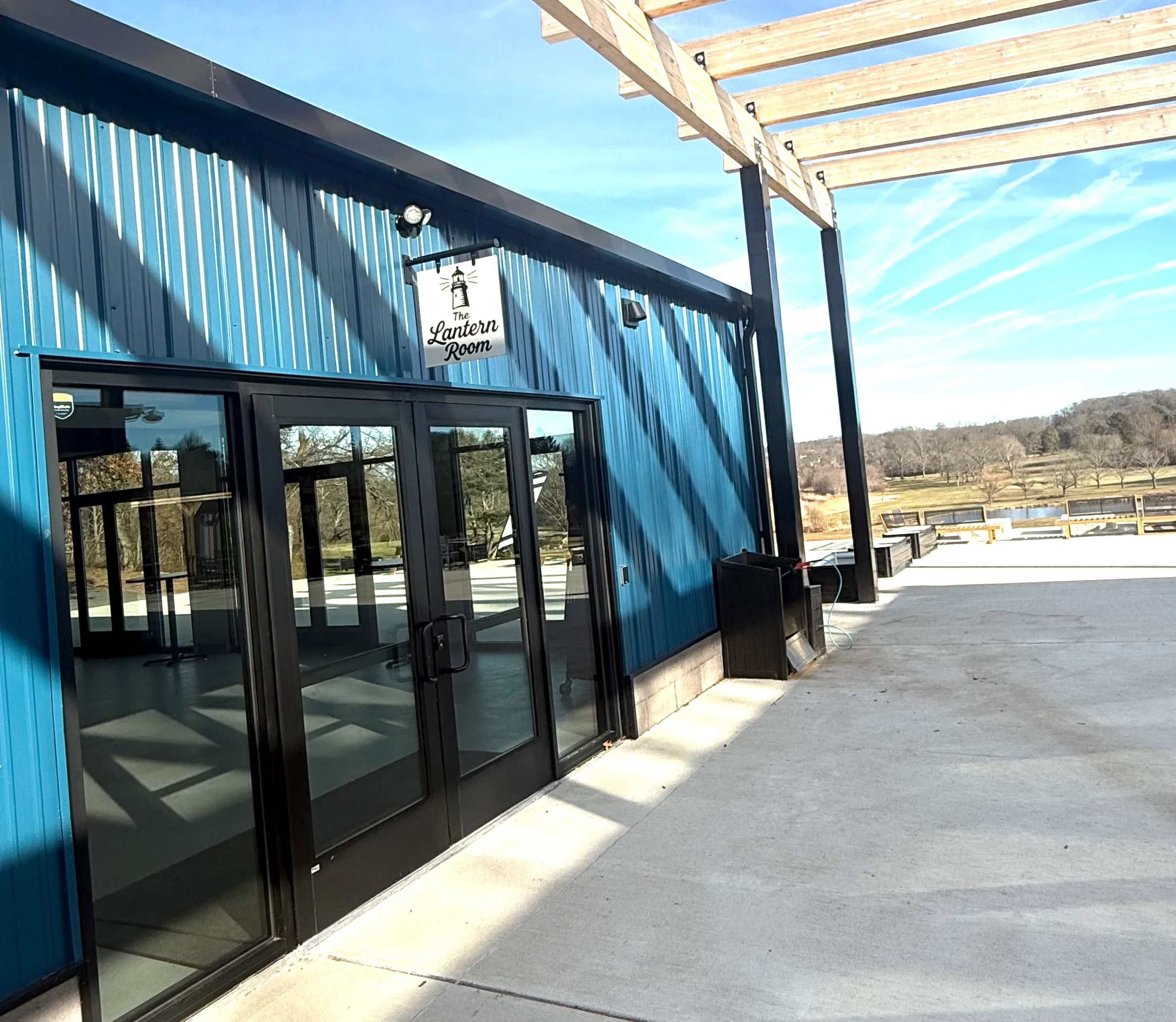 Exterior view of The Lantern Room restaurant with modern architecture