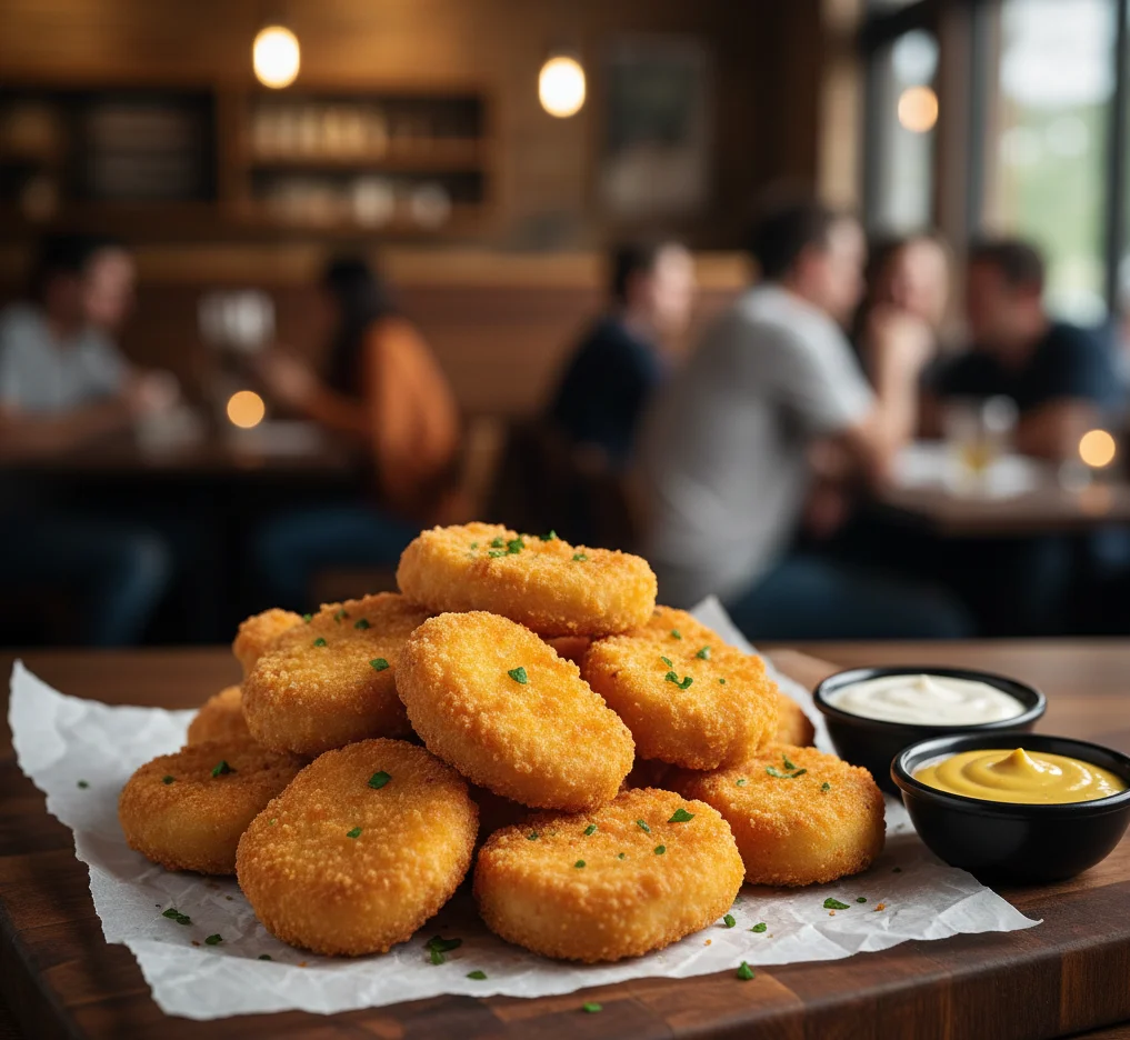 Crispy classic chicken nuggets served with dipping sauces