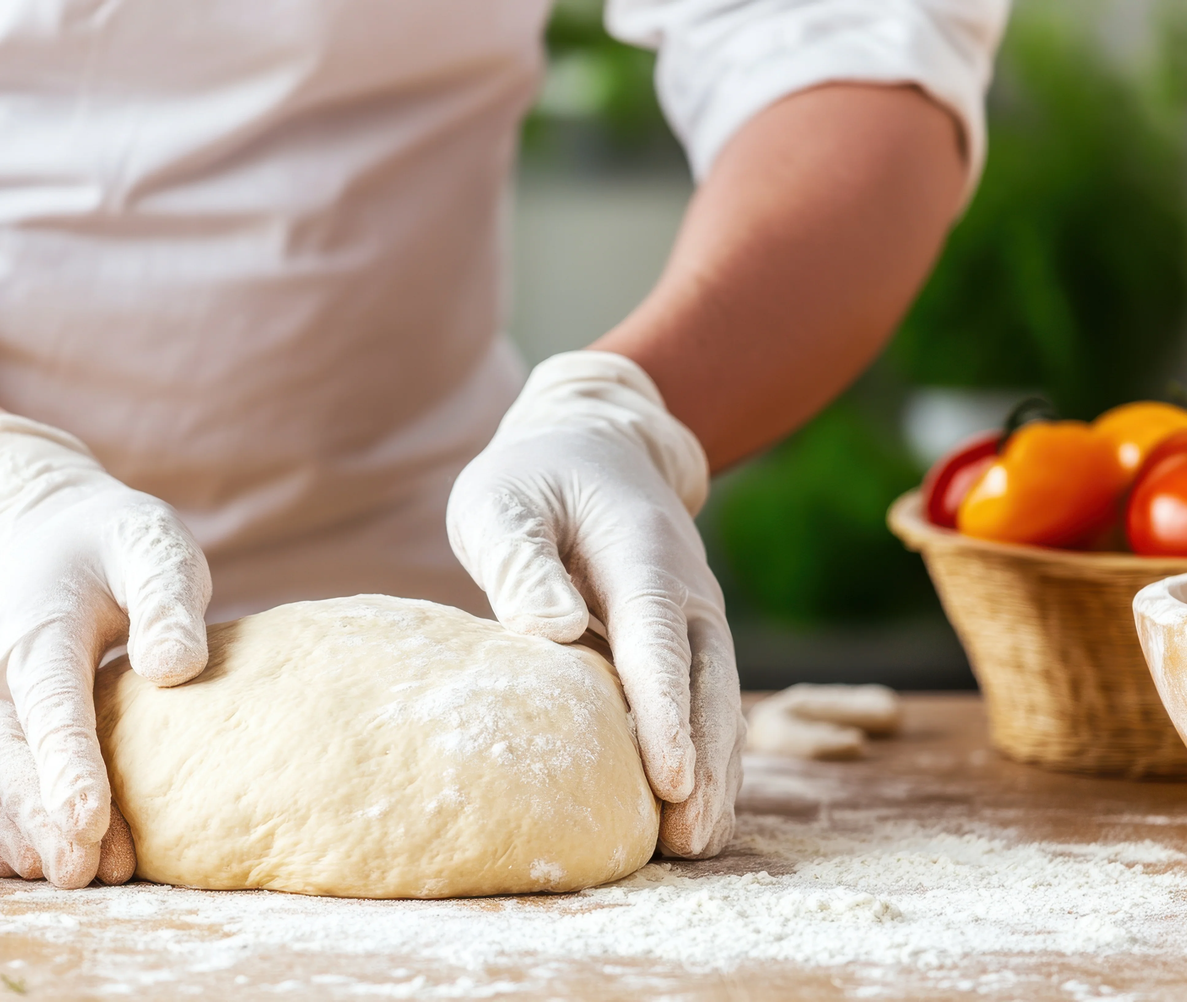 Chef kneading dough for traditional pizza