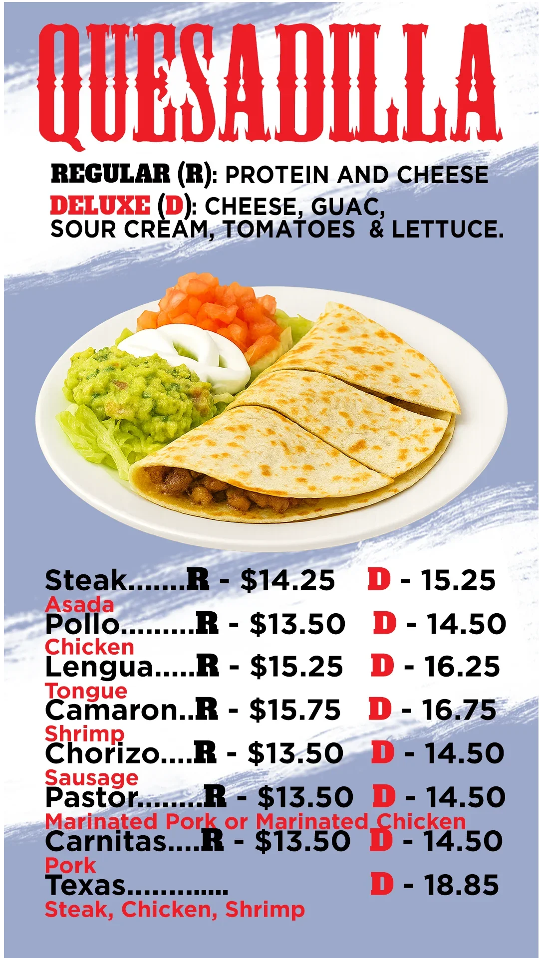 Delicious quesadilla platter with guacamole and fresh toppings