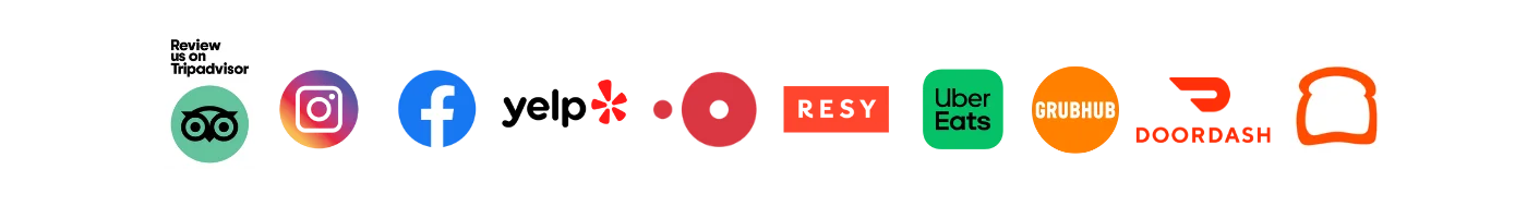 Social media icons for restaurant engagement and delivery services