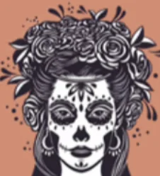 Artistic sugar skull woman with floral headdress