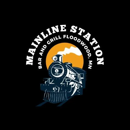 Logo of Mainline Station Bar and Grill featuring a vintage steam locomotive
