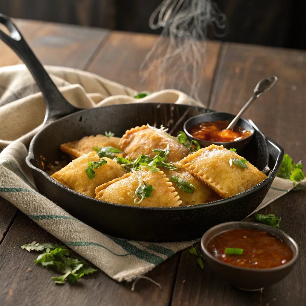 Crispy Indian samosas served with chutney