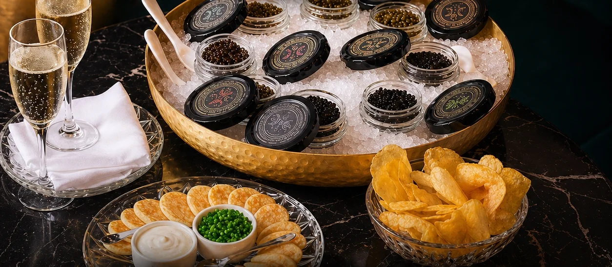 Osetra, Kaluga, and Siberian caviar tasting
