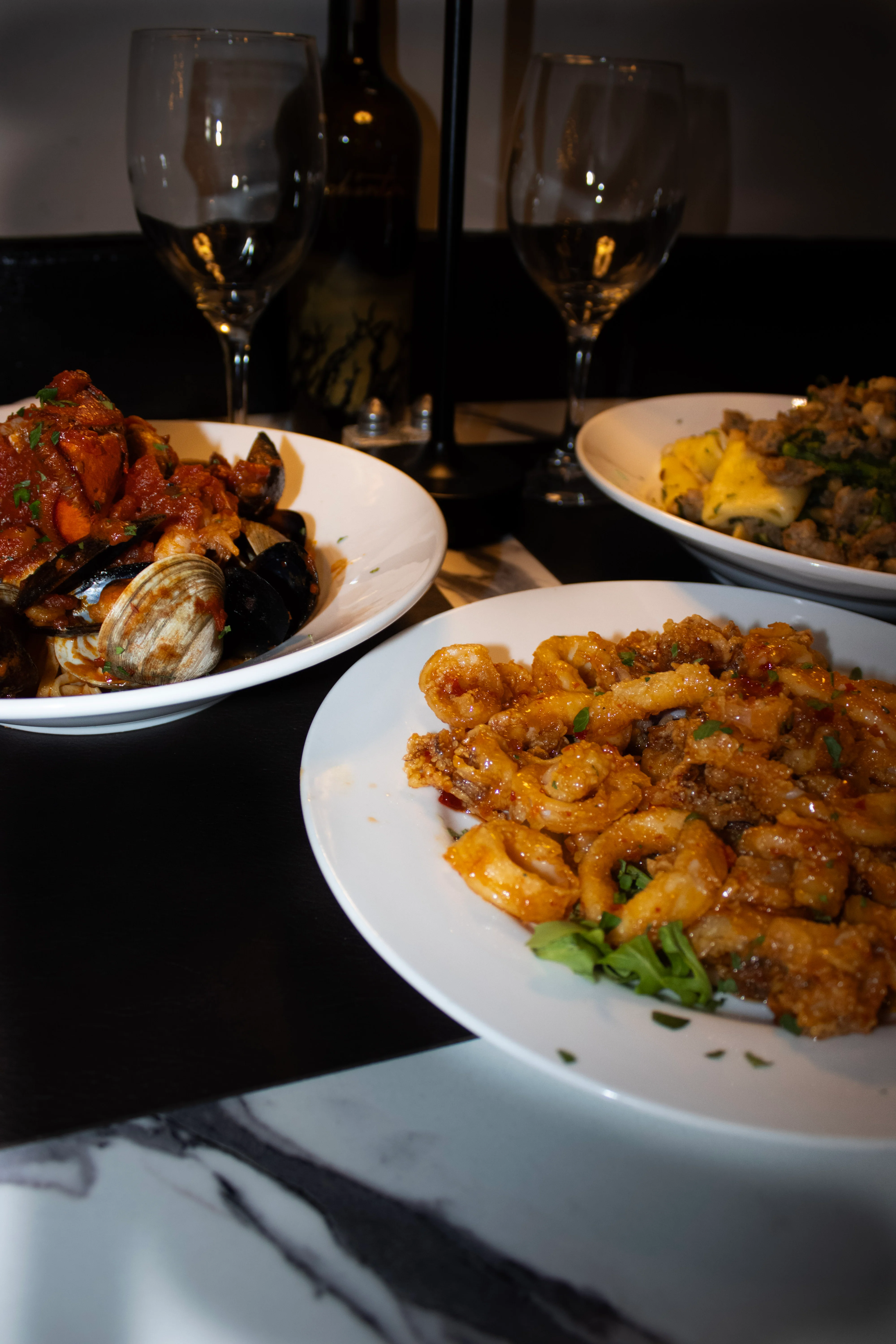 Italian seafood pasta with clams and mussels