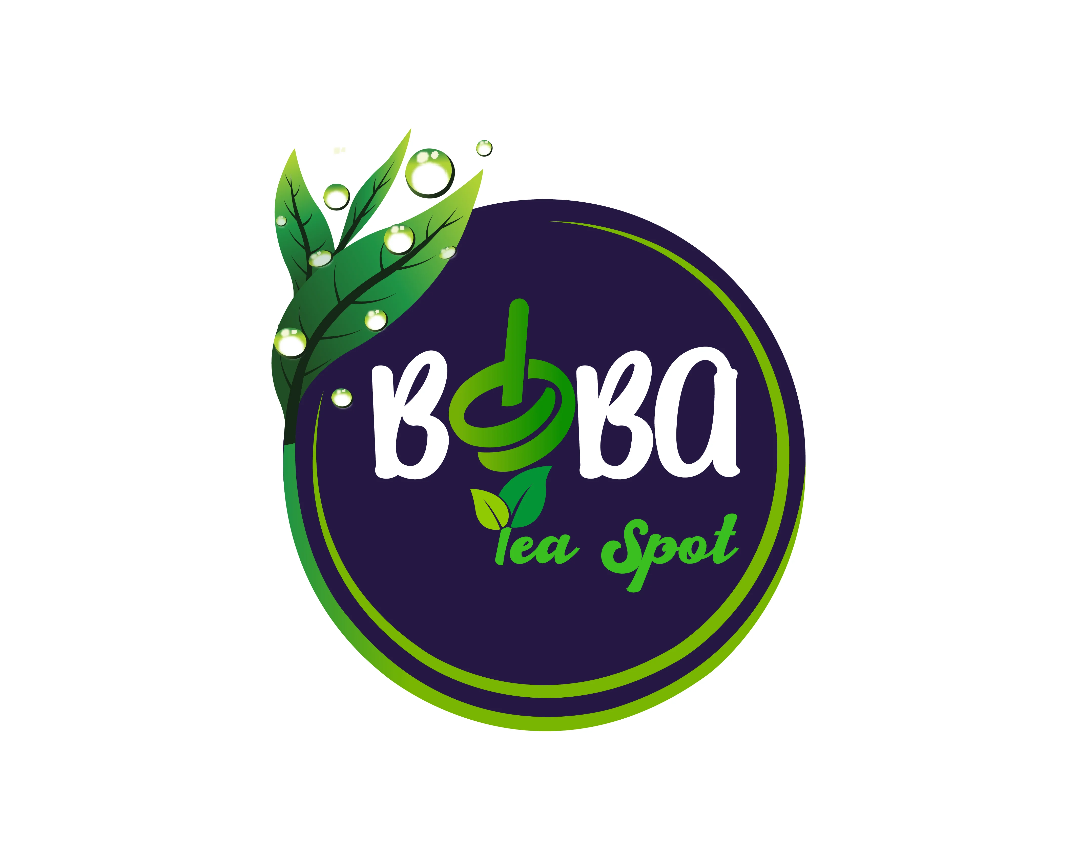 A logo featuring a stylized tea cup with green leaves and bubbly accents, showcasing a modern design.