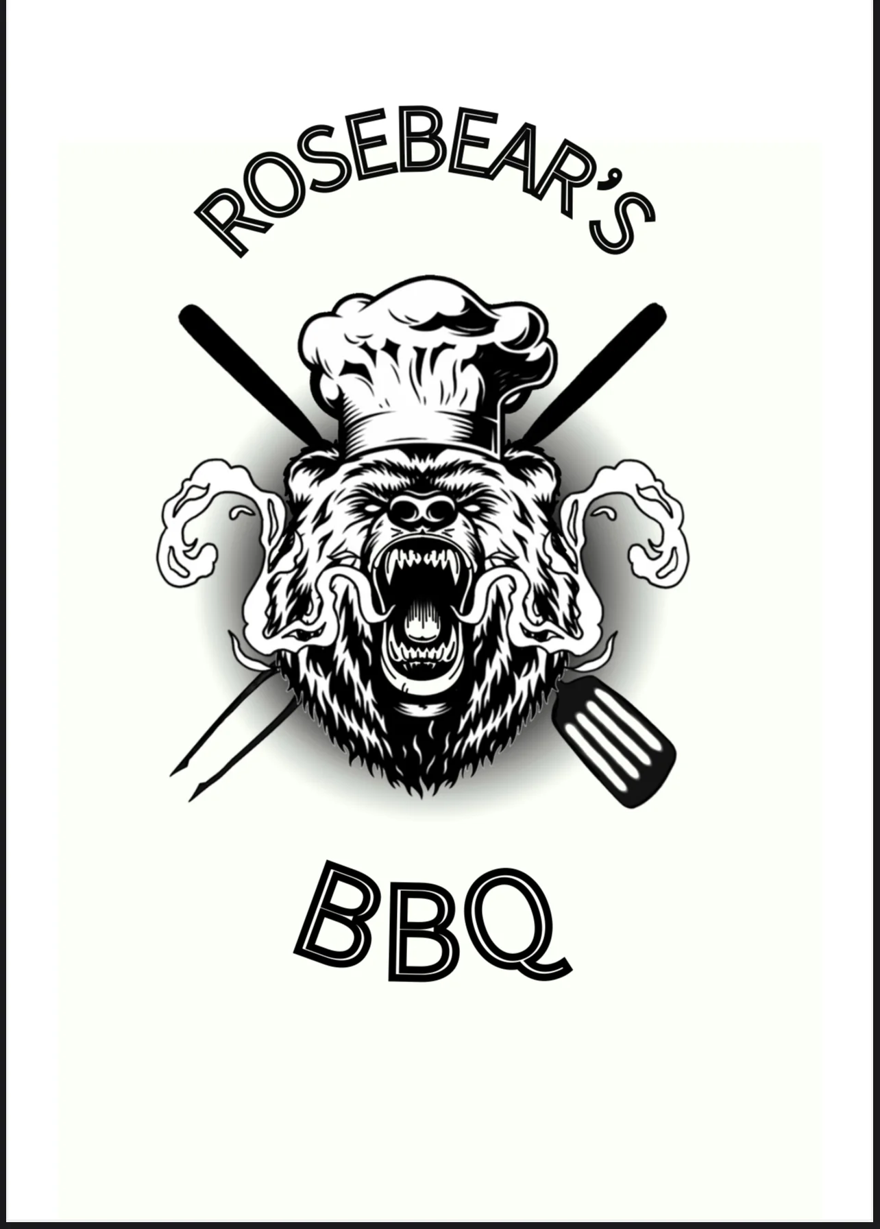Logo of Rosebear's BBQ featuring a bear chef and grilling tools