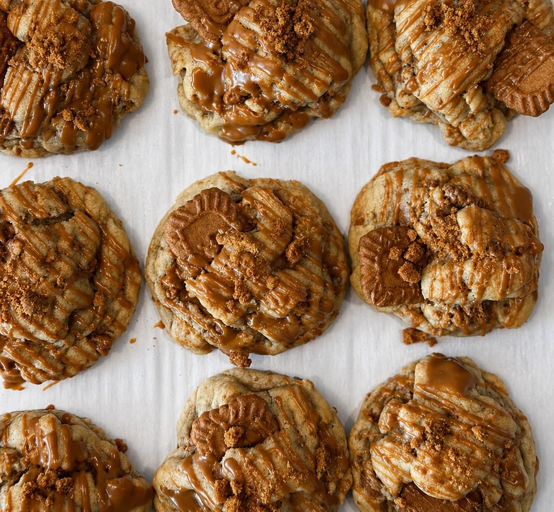 Decadent Biscoff cookies drizzled with caramel