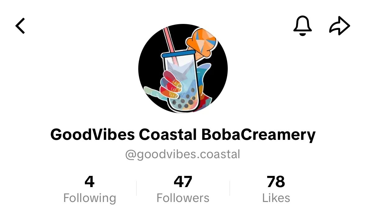 Profile of GoodVibes Coastal BobaCreamery with sweet treats and coastal vibes