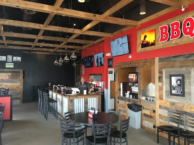 Cozy BBQ restaurant interior with rustic decor