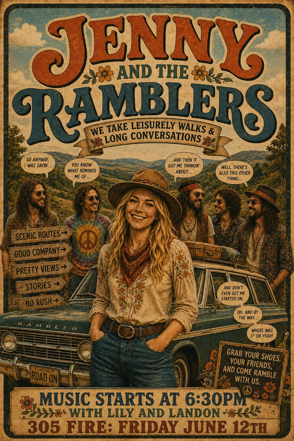 Promotional poster for Jenny and the Ramblers music event