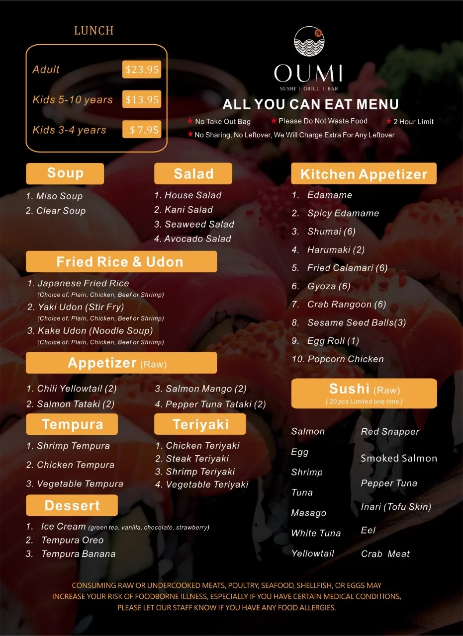 All-you-can-eat Japanese sushi menu at Umi restaurant