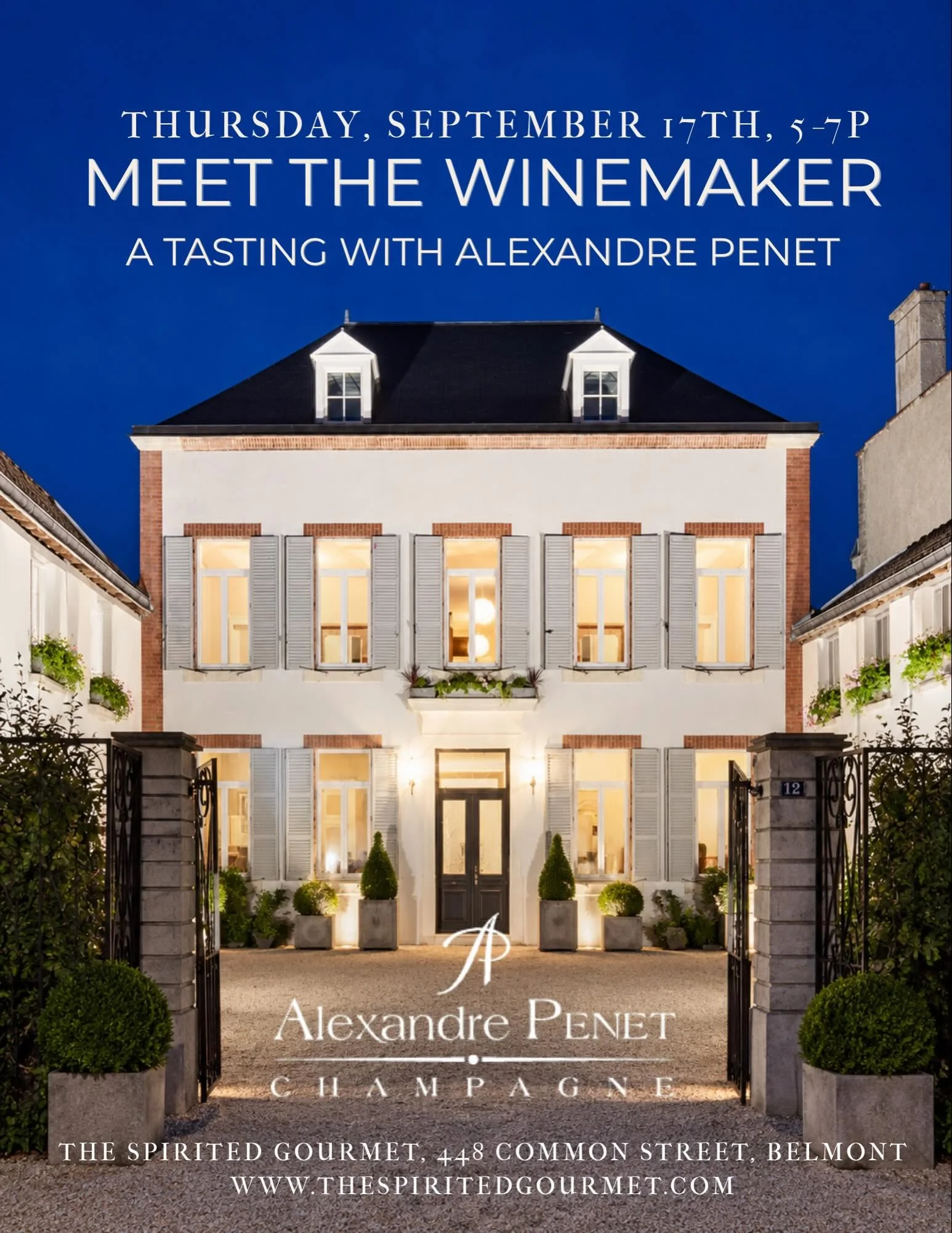 Elegant winery exterior at night with welcoming lights
